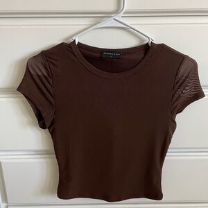 White Fox Boutique Brown Cap Sleeve Crop Top